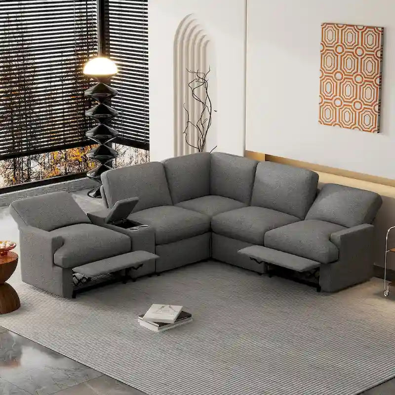 104 Power Recliner Corner Sectional Sofa Home Theater Reclining Sofa with Storage Box, Cup Holders, USB Ports and Power Socket