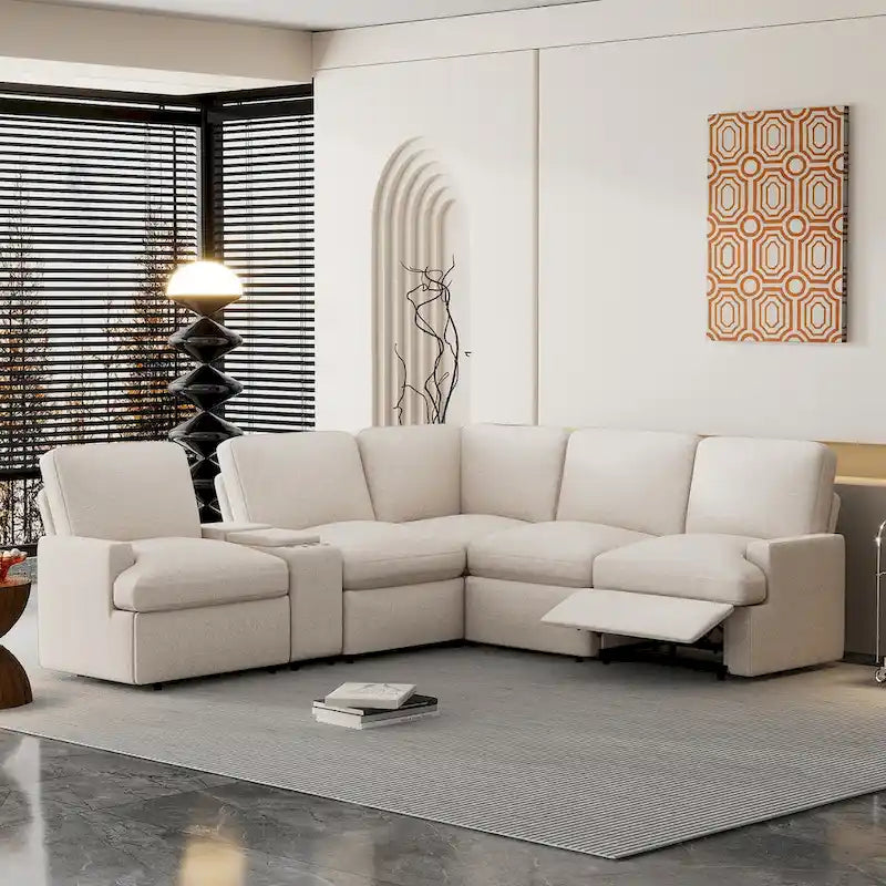 104 Power Recliner Corner Sectional Sofa Home Theater Reclining Sofa with Storage Box, Cup Holders, USB Ports and Power Socket