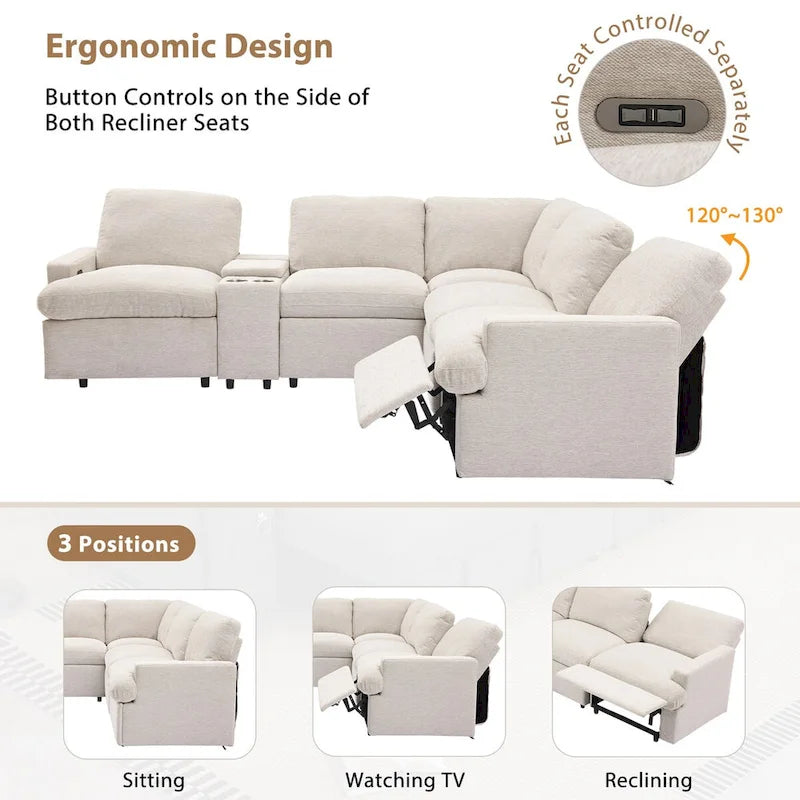 104 Power Recliner Corner Sectional Sofa Home Theater Reclining Sofa with Storage Box, Cup Holders, USB Ports and Power Socket