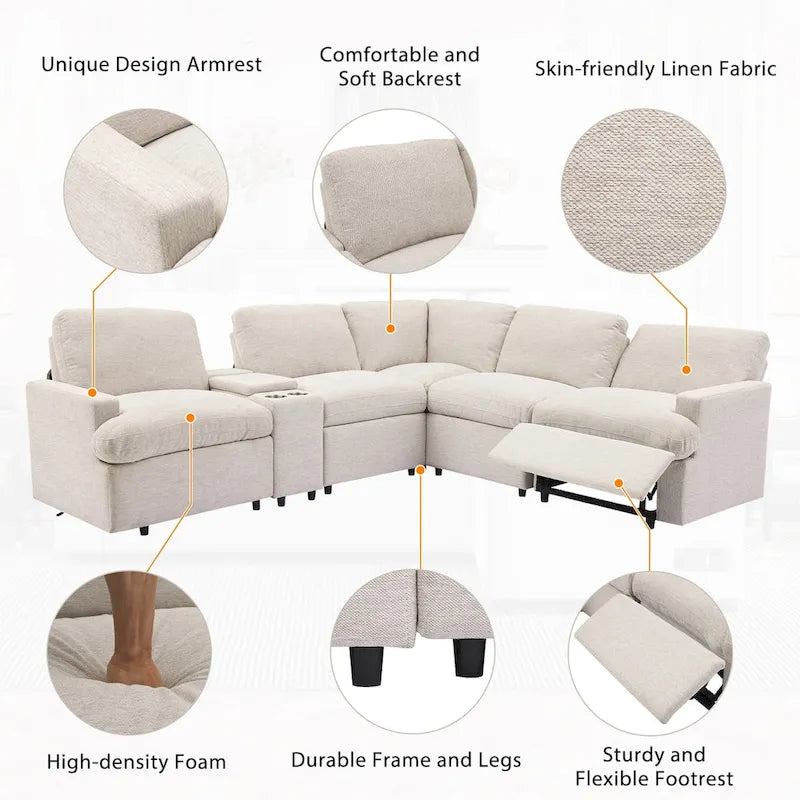 104 Power Recliner Corner Sectional Sofa Home Theater Reclining Sofa with Storage Box, Cup Holders, USB Ports and Power Socket