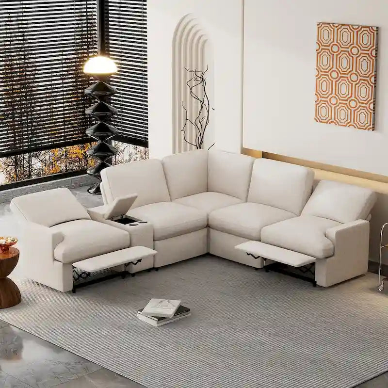 104 Power Recliner Corner Sectional Sofa Home Theater Reclining Sofa with Storage Box, Cup Holders, USB Ports and Power Socket