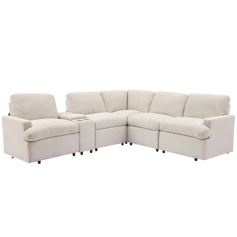 104 Power Recliner Corner Sectional Sofa Home Theater Reclining Sofa with Storage Box, Cup Holders, USB Ports and Power Socket