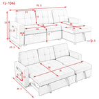 78.5-inch Beige Reversible Sleeper Sectional Sofa with Storage Chaise and Side Storage Bag - 78.5W x 49D x 31H
