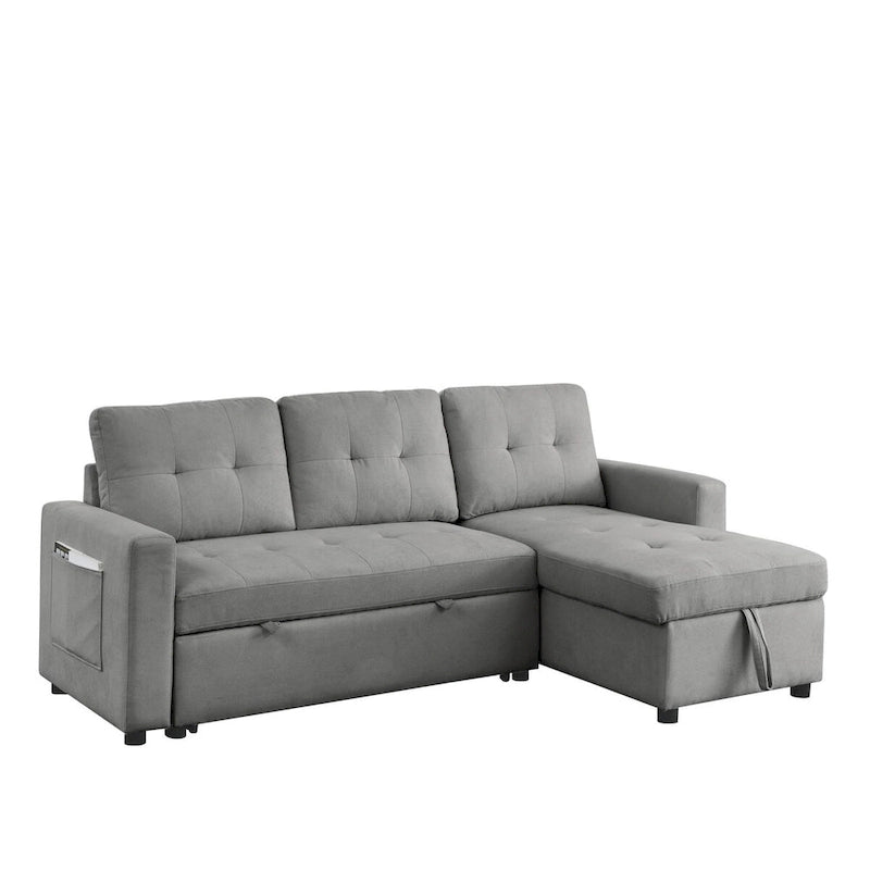 78.5-inch Beige Reversible Sleeper Sectional Sofa with Storage Chaise and Side Storage Bag - 78.5W x 49D x 31H