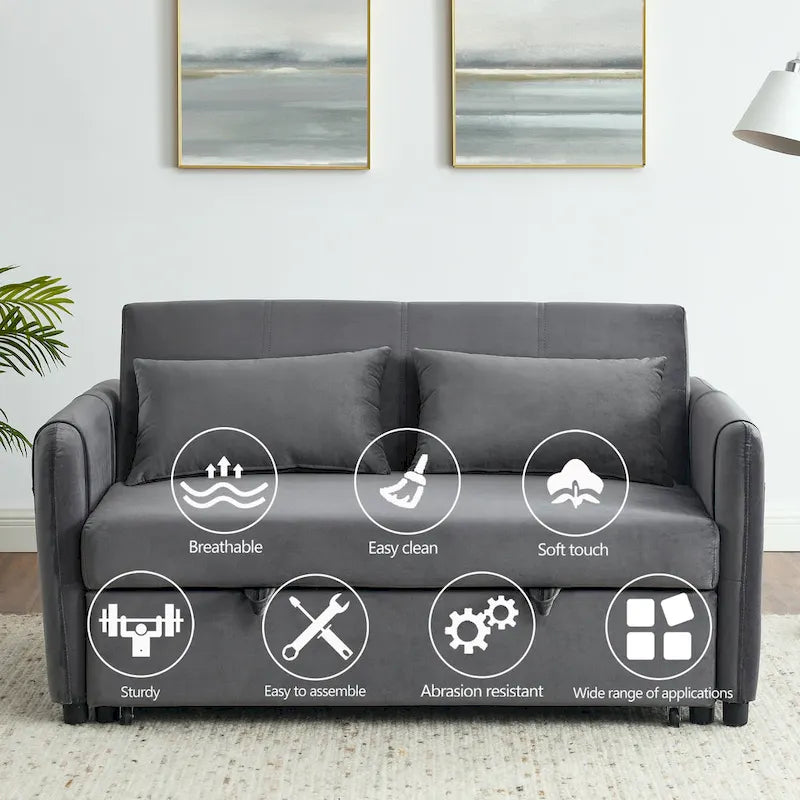 3-in-1 Versatile Velvet Double Sofa with Pullout Bed