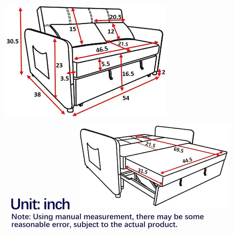 3-in-1 Versatile Velvet Double Sofa with Pullout Bed
