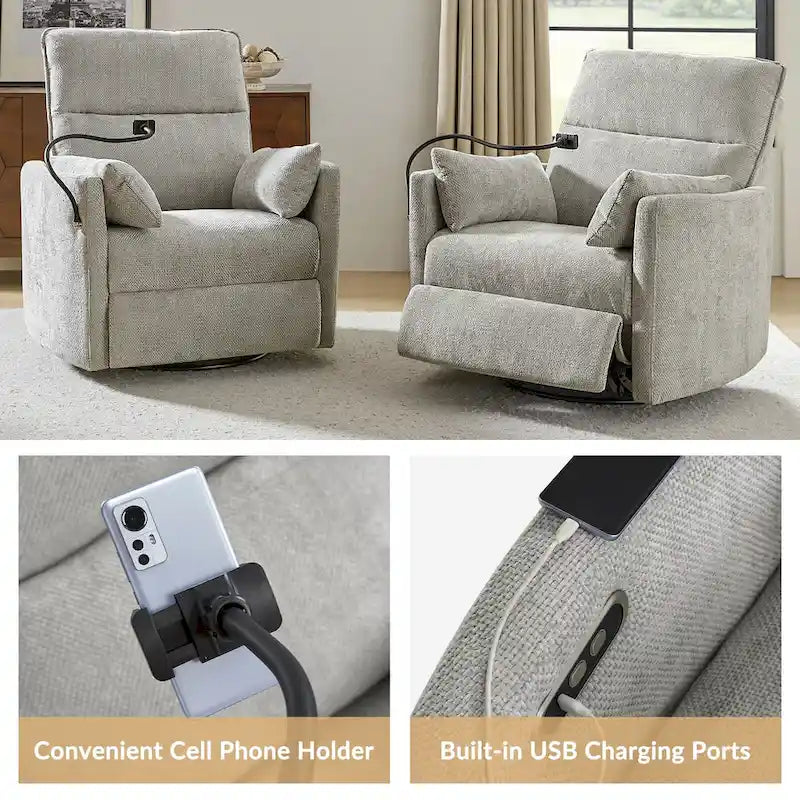 Barry Modern 38 Power Rocking Swivel Nursery Recliner with USB Ports Set of 2 by HULALA HOME