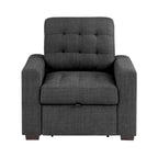 Cliff 37 Inch Chair, Pull Out Ottoman, Dark Gray Polyester, Espresso Wood