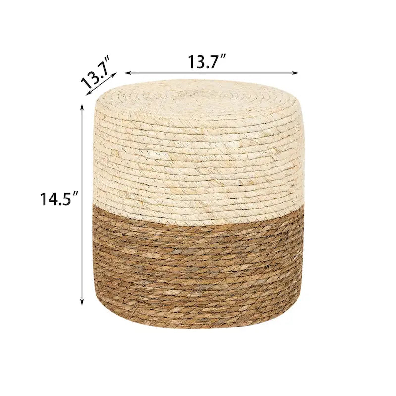 Adeco Round Ottoman Natural Cattail Hand Weave Foot Stool