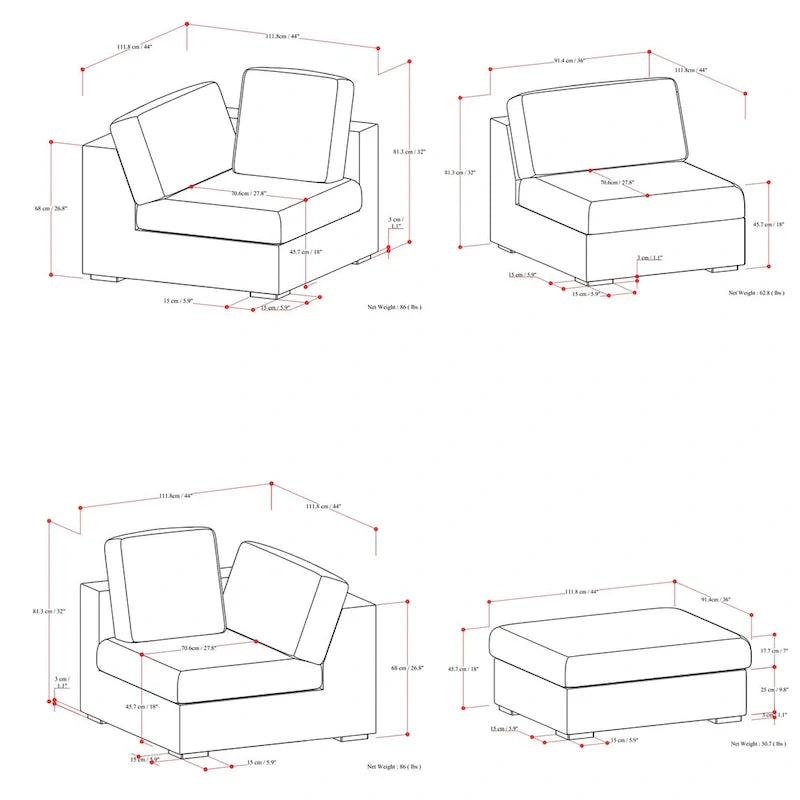 WYNDENHALL Marlee 3-Seater Modular Sofa and Ottoman Set in Velvety Chenille Performance Fabric