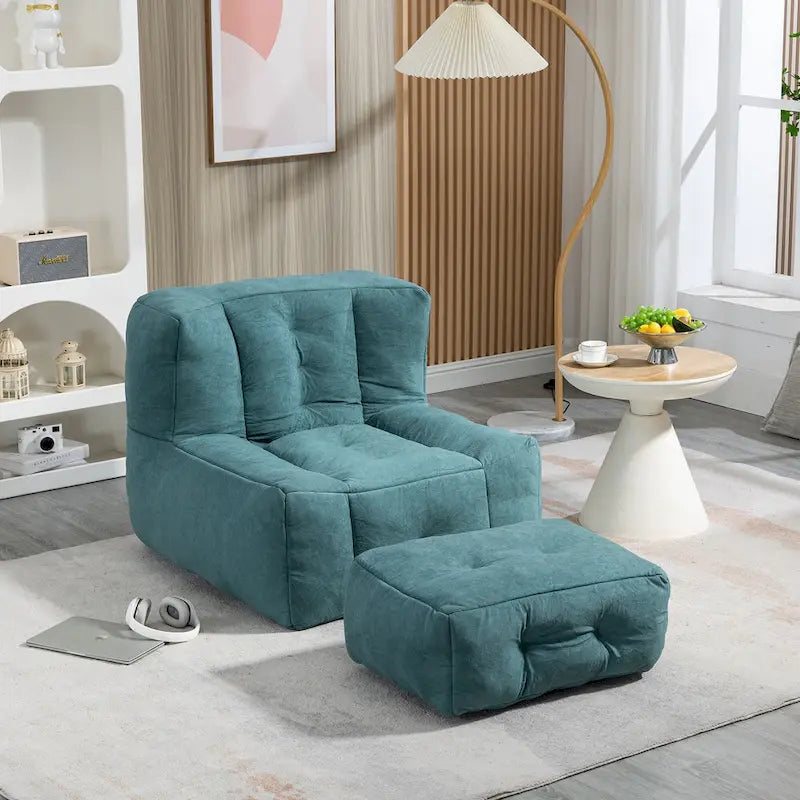Fluffy bean bag chair with memory foam and ottoman