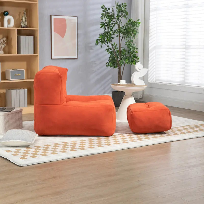 Fluffy bean bag chair with memory foam and ottoman