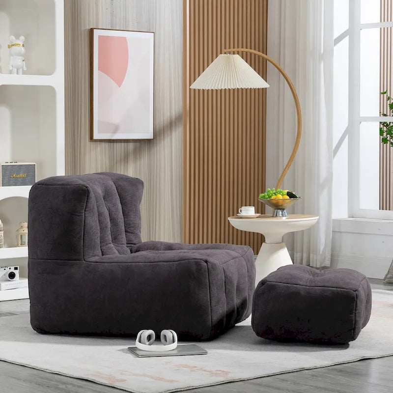 Fluffy bean bag chair with memory foam and ottoman