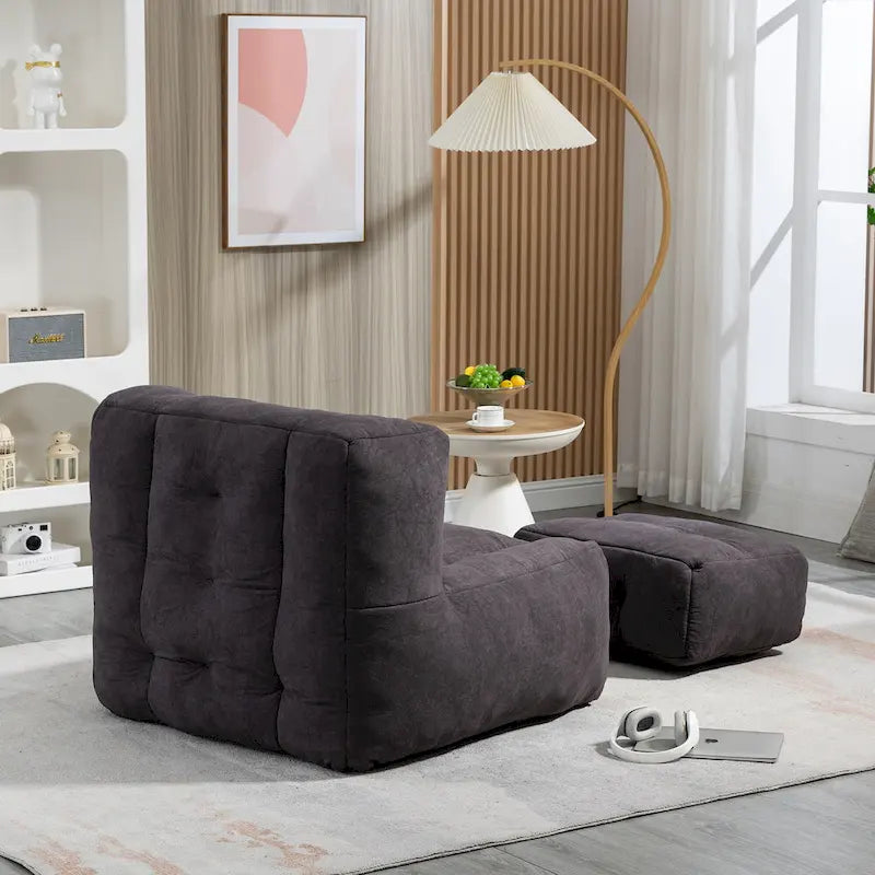 Fluffy bean bag chair with memory foam and ottoman