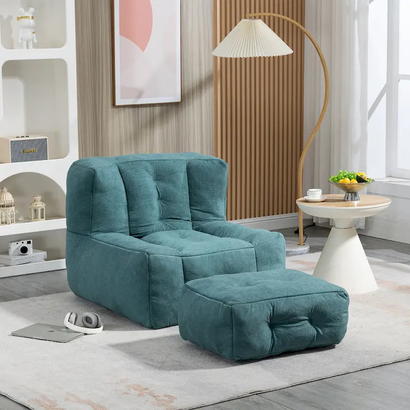 Fluffy bean bag chair with memory foam and ottoman