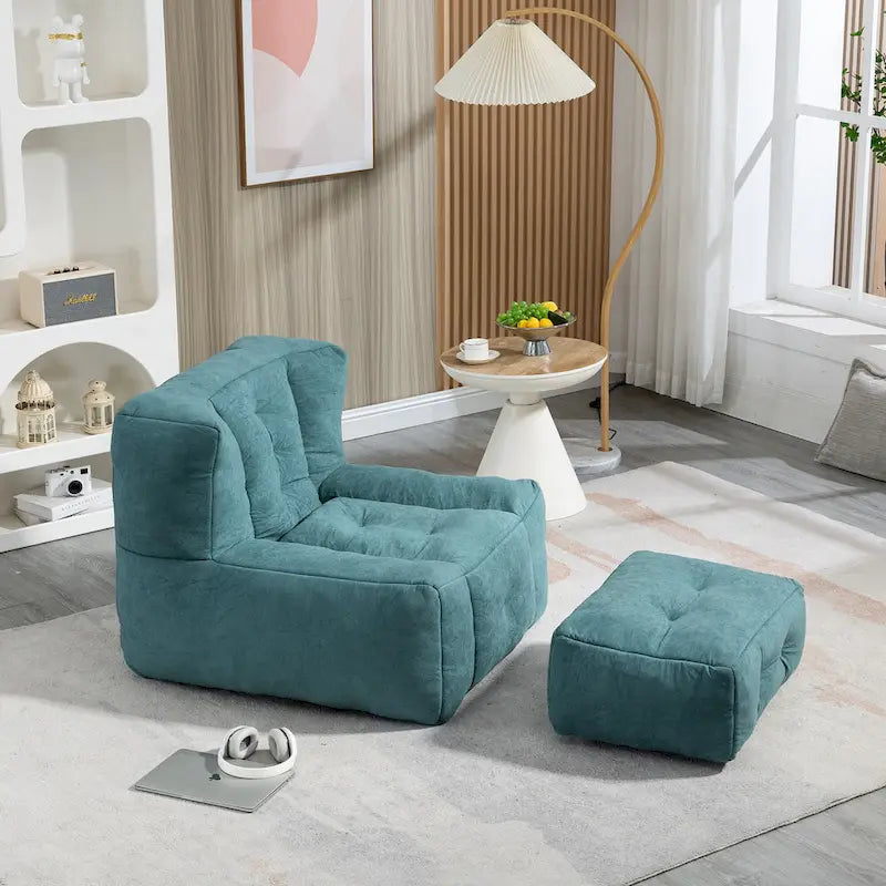 Fluffy bean bag chair with memory foam and ottoman