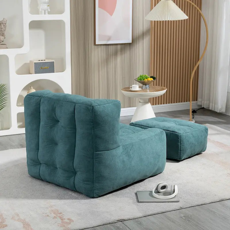 Fluffy bean bag chair with memory foam and ottoman