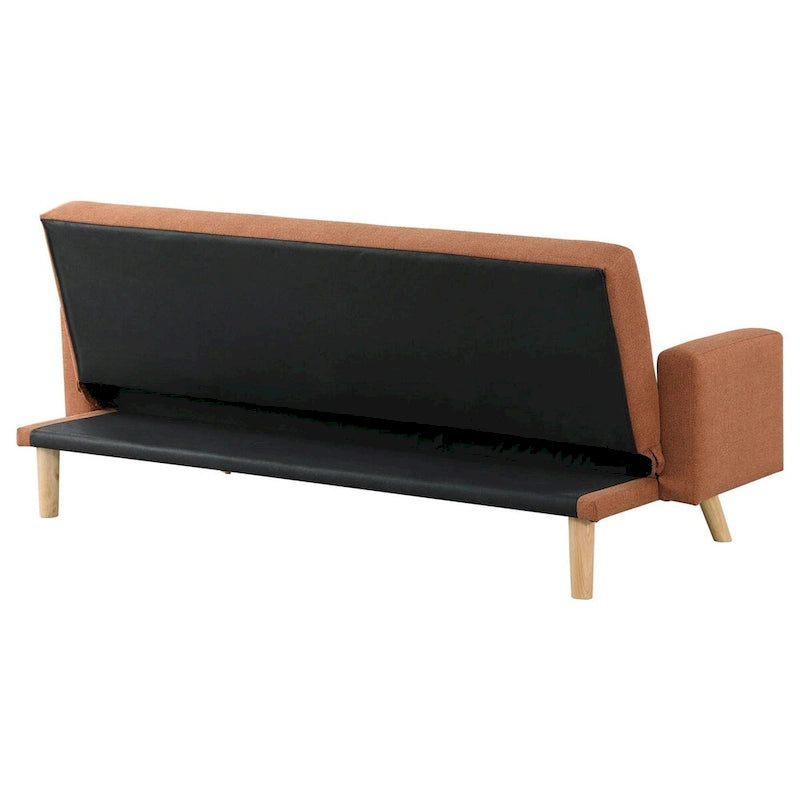 Kori 78 Inch Sofa Futon Bed with Tufted Back, Angled Legs, Orange Fabric