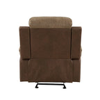 Emma 38 Inch Manual Glider Recliner Chair, Brown Microfiber, Solid Wood