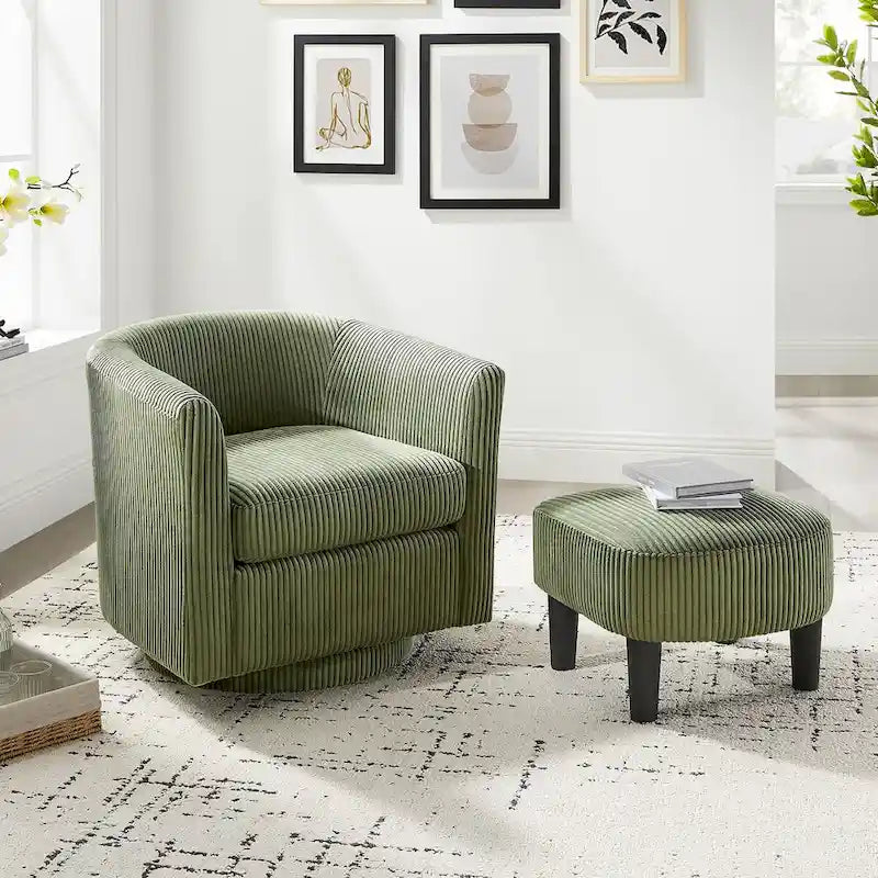 Swivel Accent Chair 360 Comfy Recliner Corduroy Arm Chair Single Sofa with Ottoman for Living Room Bedroom