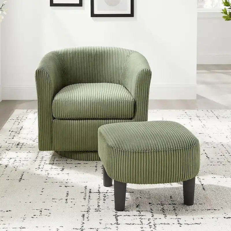 Swivel Accent Chair 360 Comfy Recliner Corduroy Arm Chair Single Sofa with Ottoman for Living Room Bedroom