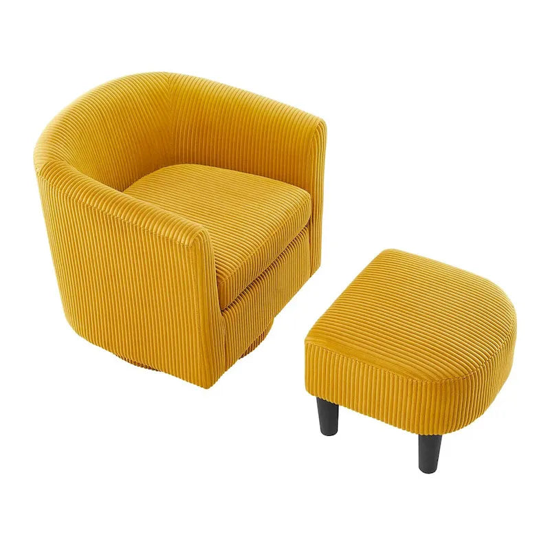 Swivel Accent Chair 360 Comfy Recliner Corduroy Arm Chair Single Sofa with Ottoman for Living Room Bedroom