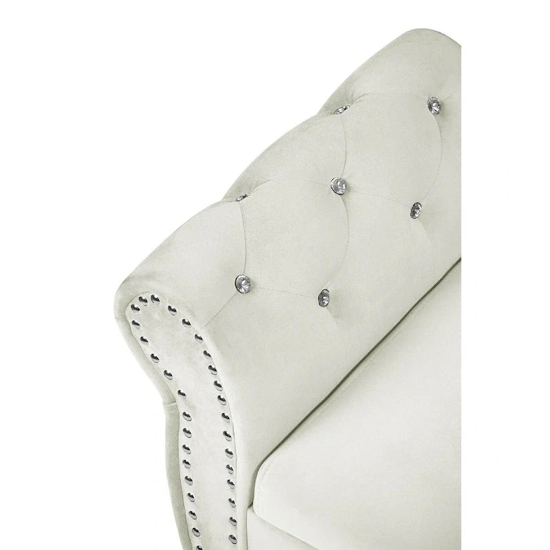 63.4 in. Velvet Bedroom Bench with Solid Wood Legs & 1 Pillow Nail Storage Ottoman Bench with Armrest Crystal Buckle