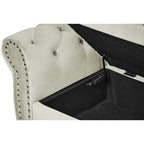 63.4 in. Velvet Bedroom Bench with Solid Wood Legs & 1 Pillow Nail Storage Ottoman Bench with Armrest Crystal Buckle