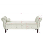 63.4 in. Velvet Bedroom Bench with Solid Wood Legs & 1 Pillow Nail Storage Ottoman Bench with Armrest Crystal Buckle
