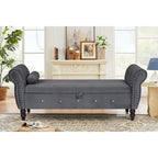 63.4 in. Velvet Bedroom Bench with Solid Wood Legs & 1 Pillow Nail Storage Ottoman Bench with Armrest Crystal Buckle