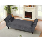 63.4 in. Velvet Bedroom Bench with Solid Wood Legs & 1 Pillow Nail Storage Ottoman Bench with Armrest Crystal Buckle
