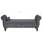 63.4 in. Velvet Bedroom Bench with Solid Wood Legs & 1 Pillow Nail Storage Ottoman Bench with Armrest Crystal Buckle