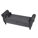 63.4 in. Velvet Bedroom Bench with Solid Wood Legs & 1 Pillow Nail Storage Ottoman Bench with Armrest Crystal Buckle