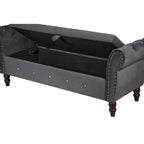63.4 in. Velvet Bedroom Bench with Solid Wood Legs & 1 Pillow Nail Storage Ottoman Bench with Armrest Crystal Buckle