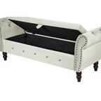 63.4 in. Velvet Bedroom Bench with Solid Wood Legs & 1 Pillow Nail Storage Ottoman Bench with Armrest Crystal Buckle