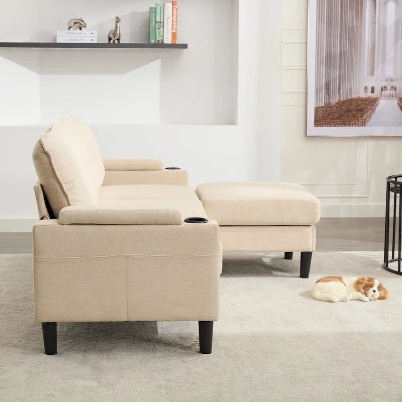 Upholstered 3-seat Sofa with Storage Ottoman for Living Room