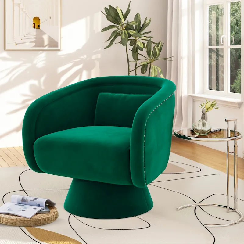 Nailhead Swivel Barrel Chair