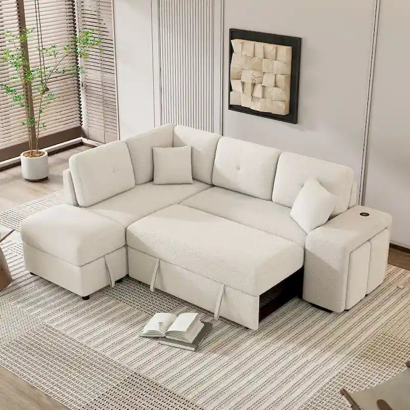 87.7 Convertible Sectional Pull Out Sofa Bed