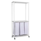 3-Bag Laundry Center, Smooth Laminate Shelving, Sturdy Steel Frame, Hanging Bar, Wheeling and Stationary Feet Options