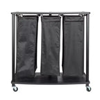 3-Bag Laundry Center, Smooth Laminate Shelving, Sturdy Steel Frame, Hanging Bar, Wheeling and Stationary Feet Options