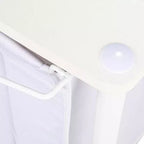 3-Bag Laundry Center, Smooth Laminate Shelving, Sturdy Steel Frame, Hanging Bar, Wheeling and Stationary Feet Options