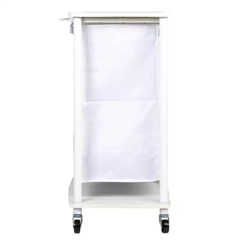 3-Bag Laundry Center, Smooth Laminate Shelving, Sturdy Steel Frame, Hanging Bar, Wheeling and Stationary Feet Options