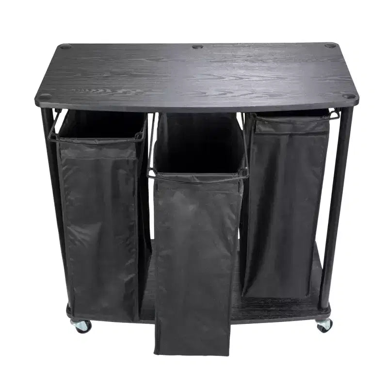 3-Bag Laundry Center, Smooth Laminate Shelving, Sturdy Steel Frame, Hanging Bar, Wheeling and Stationary Feet Options