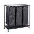 3-Bag Laundry Center, Smooth Laminate Shelving, Sturdy Steel Frame, Hanging Bar, Wheeling and Stationary Feet Options