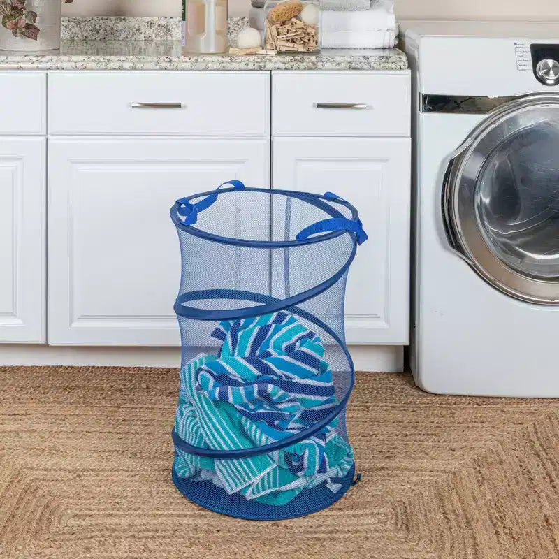Pop-Up Mesh Laundry Hamper, Springform Steel Frame, Mesh Lining for Air Circulation, Large Capacity, Easy Set-Up, Compact Storage