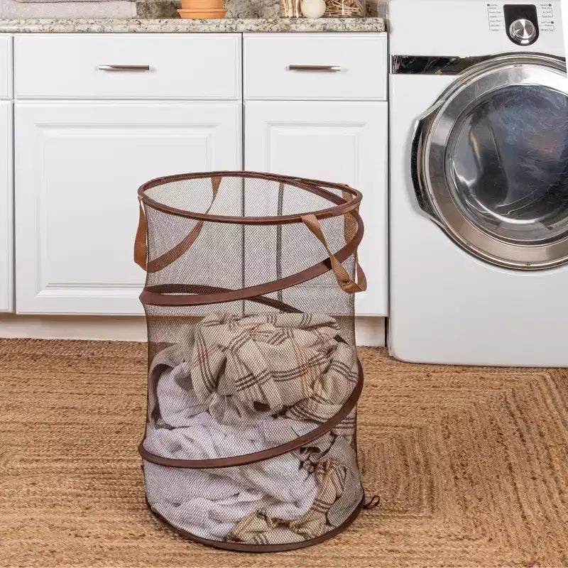Pop-Up Mesh Laundry Hamper, Springform Steel Frame, Mesh Lining for Air Circulation, Large Capacity, Easy Set-Up, Compact Storage