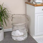 Pop-Up Mesh Laundry Hamper, Springform Steel Frame, Mesh Lining for Air Circulation, Large Capacity, Easy Set-Up, Compact Storage