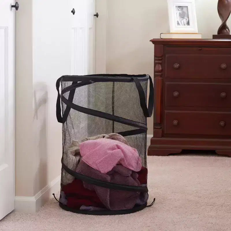Pop-Up Mesh Laundry Hamper, Springform Steel Frame, Mesh Lining for Air Circulation, Large Capacity, Easy Set-Up, Compact Storage