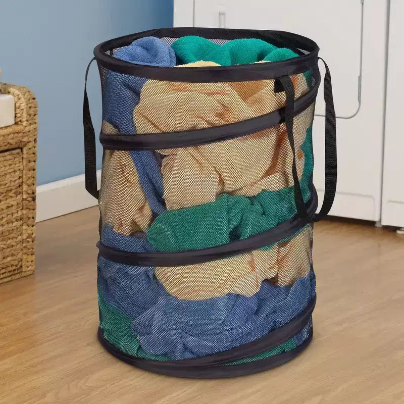 Pop-Up Mesh Laundry Hamper, Springform Steel Frame, Mesh Lining for Air Circulation, Large Capacity, Easy Set-Up, Compact Storage