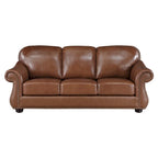 Boro 85 Inch Sofa, Rich Brown Top Grain and Faux Leather, Solid Wood